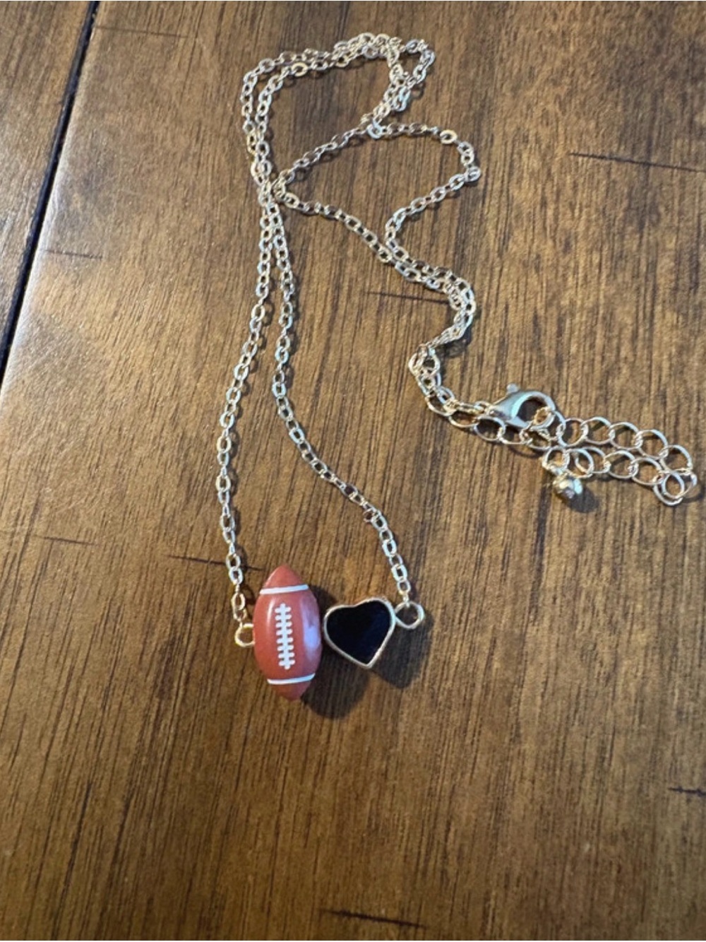 Gold-Tone Football & Black Heart Pendant Necklace - Women's Jewelry